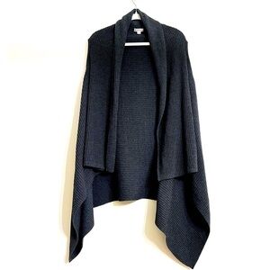 MERONA Women's Charcoal‎ Grey Ribbed Knit Draped Front Open Poncho Cardigan M